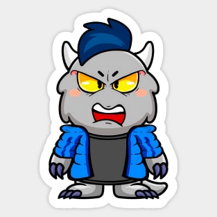 Angry Gray Baby Monster Sticker